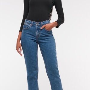 Abercrombie & Fitch Dark Marble Curve Love Midrise Straight Leg Jeans